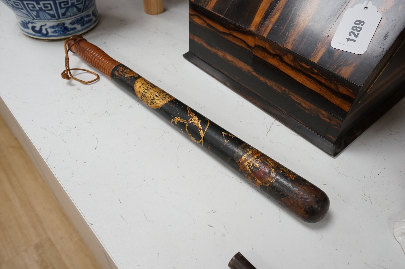 A William IV painted wood police truncheon, Special Constable, 46cm long